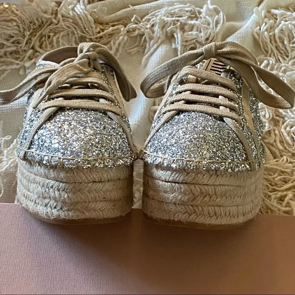 MIU MIU Logo Lace Up Platform Espadrille Sneakers